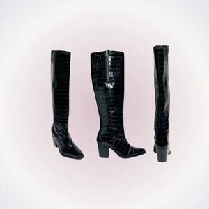 AllSaints Cohen Knee-High Boots in Croc Emboss | Sz 39